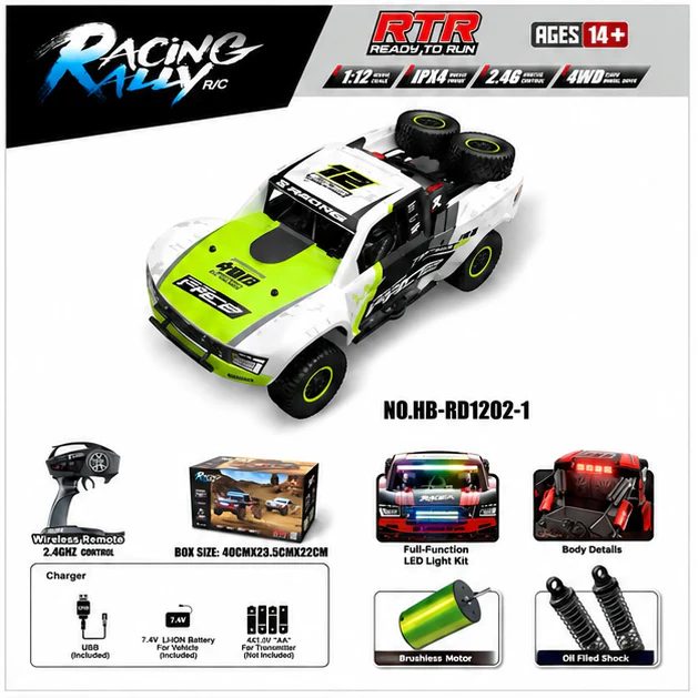 HB Toys RD1202-1 Green 1:12 Off Road 4WD RC Rally Truck RTR 40km/h