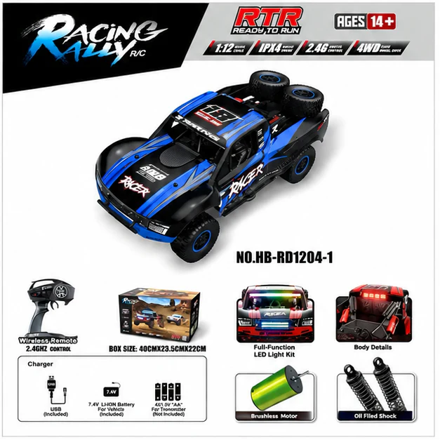 HB Toys RD1204-1 Blue 1:12 Off Road 4WD RC Rally Truck RTR 40km/h