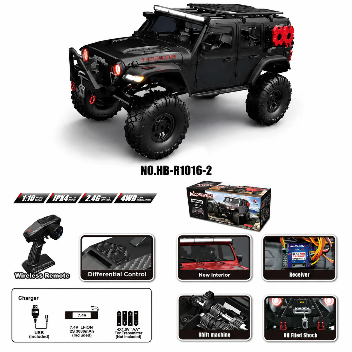HB Toys R1016-2 1:10 Jeep Rubicon 4WD Rc rock crawler