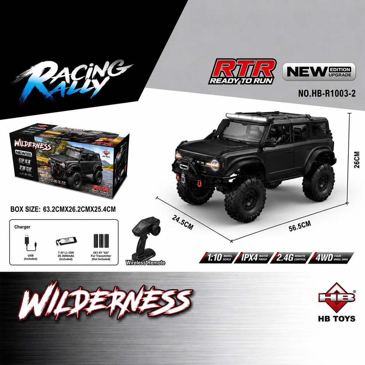 HB Toys R1006-2 Black 1:10 Ford bronco Upgraded version RC rock crawler