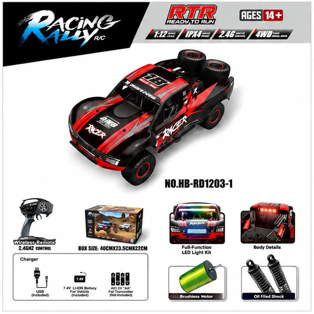 HB Toys RD1203-1 Red 1:12 Off Road 4WD RC Rally Truck RTR 40km/h
