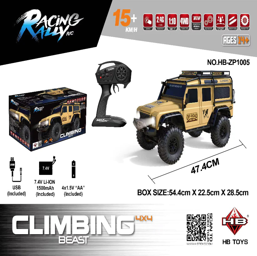 Hb Toys ZP1005 1:10 Land Rover Defender Yellow 4WD RTR RC Rock Crawler