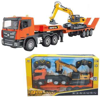 Huina 1319 1:24 RC Tractor Truck with Flatbed Trailer & Excavator 9CH