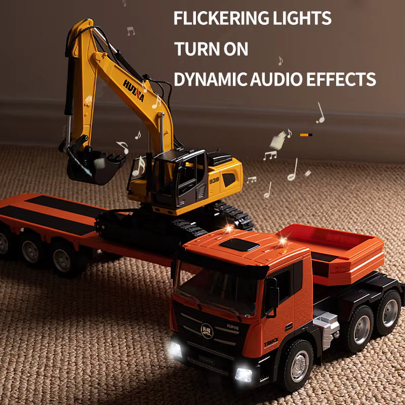 Huina 1319 1:24 RC Tractor Truck with Flatbed Trailer & Excavator 9CH