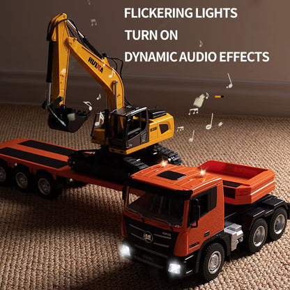 Huina 1319 1:24 RC Tractor Truck with Flatbed Trailer & Excavator 9CH