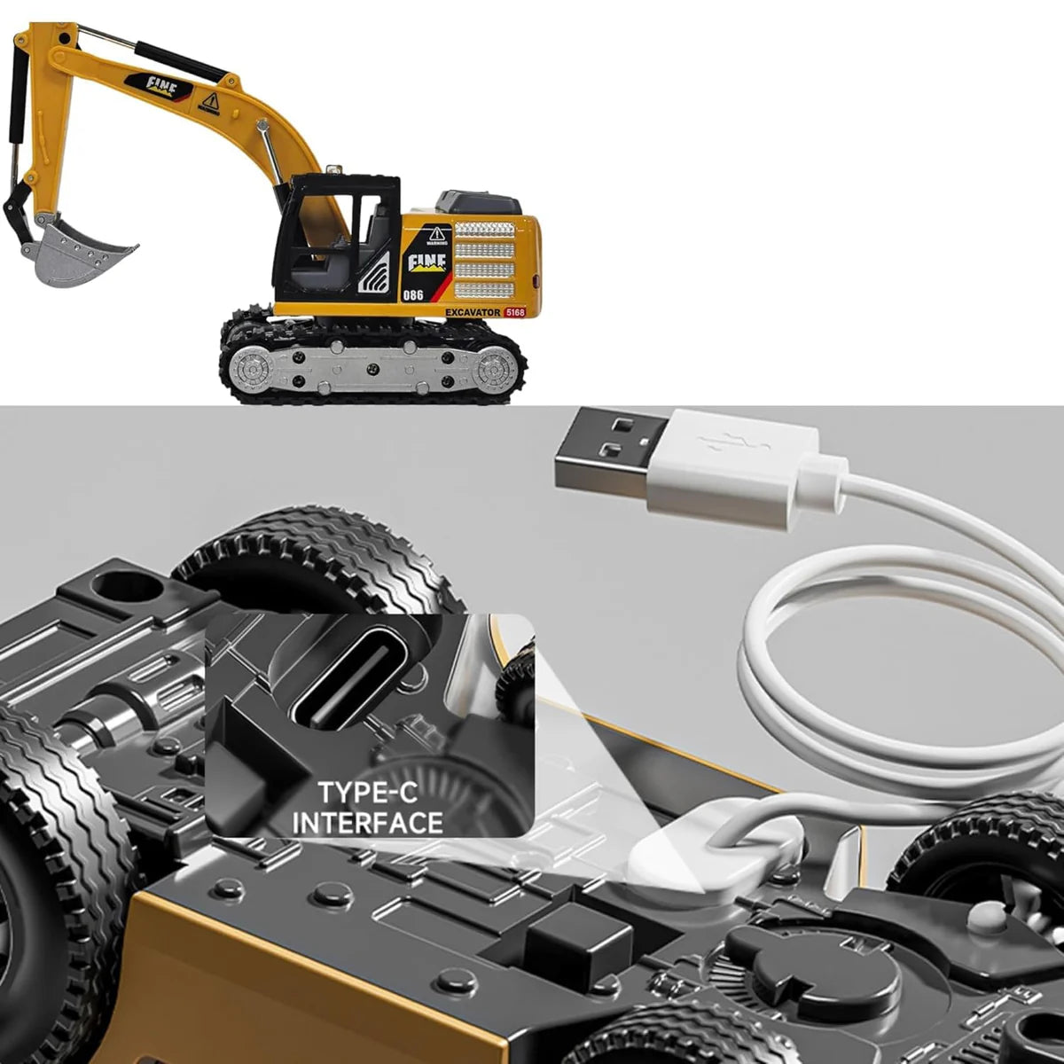 TRASPED HG4-413 1:64 RC Excavator – App & Remote Control with Lights & Sounds